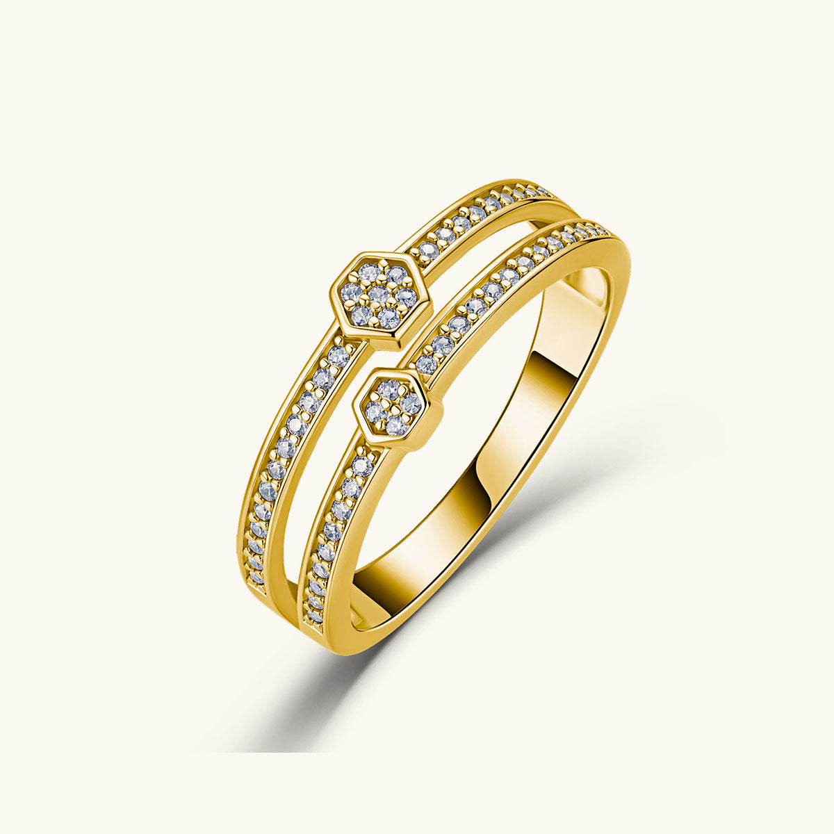 Double Row Moissanite Half Eternity Band Ring - Gold