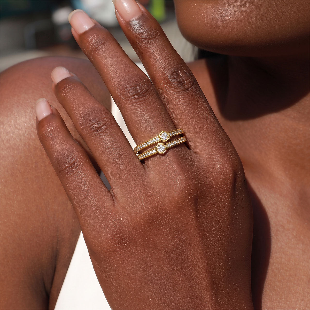 Double Row Moissanite Half Eternity Band Ring - Gold