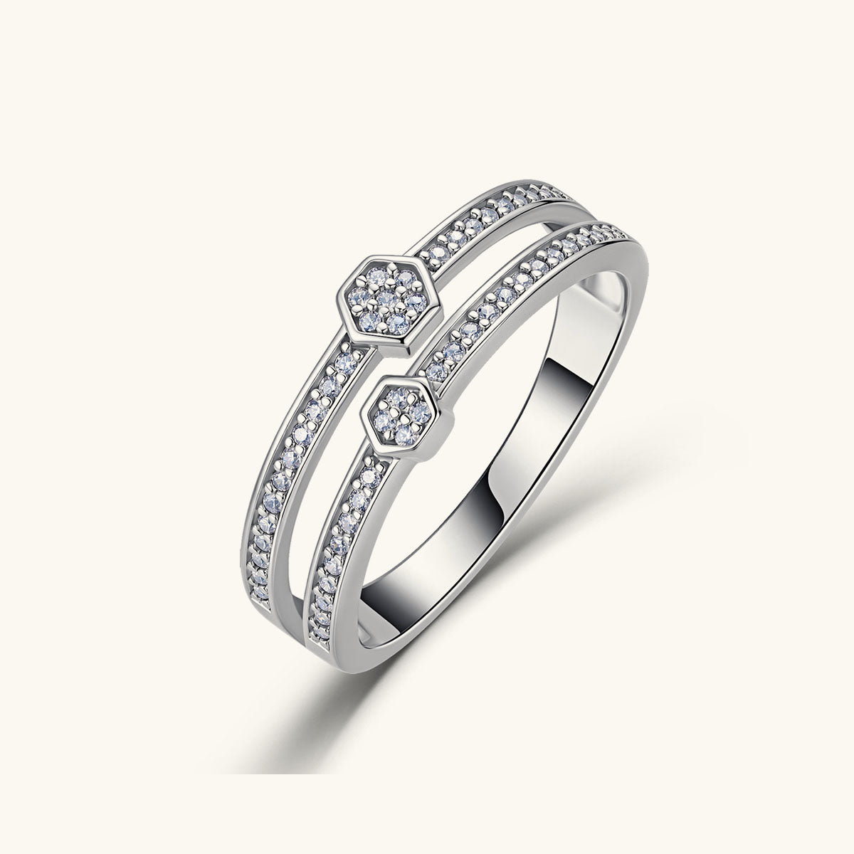 Double Row Moissanite Half Eternity Band Ring - Silver