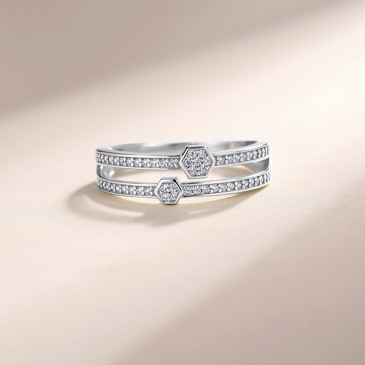 Double Row Moissanite Half Eternity Band Ring - Silver