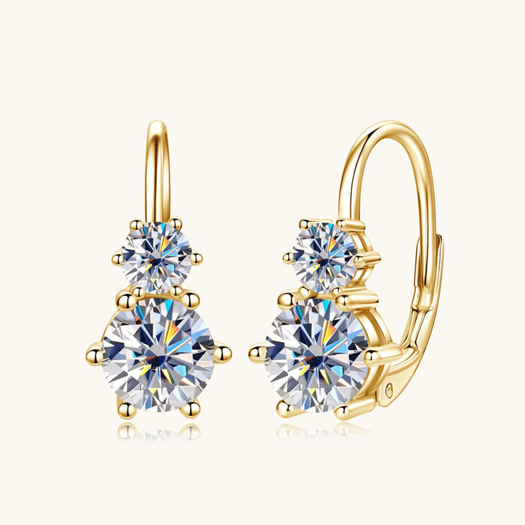 Double Stone Moissanite Hoop Earrings - Gold