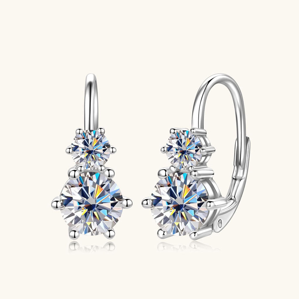 Double Stone Moissanite Hoop Earrings - Silver