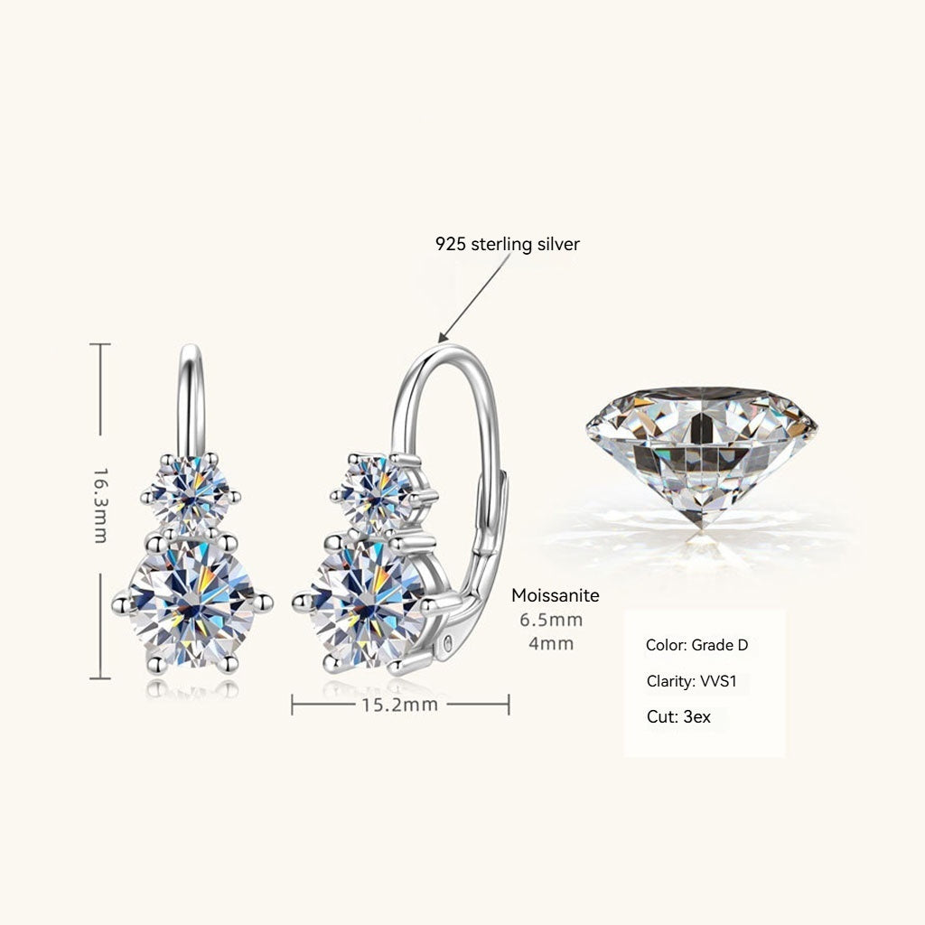 Double Stone Moissanite Hoop Earrings - Silver