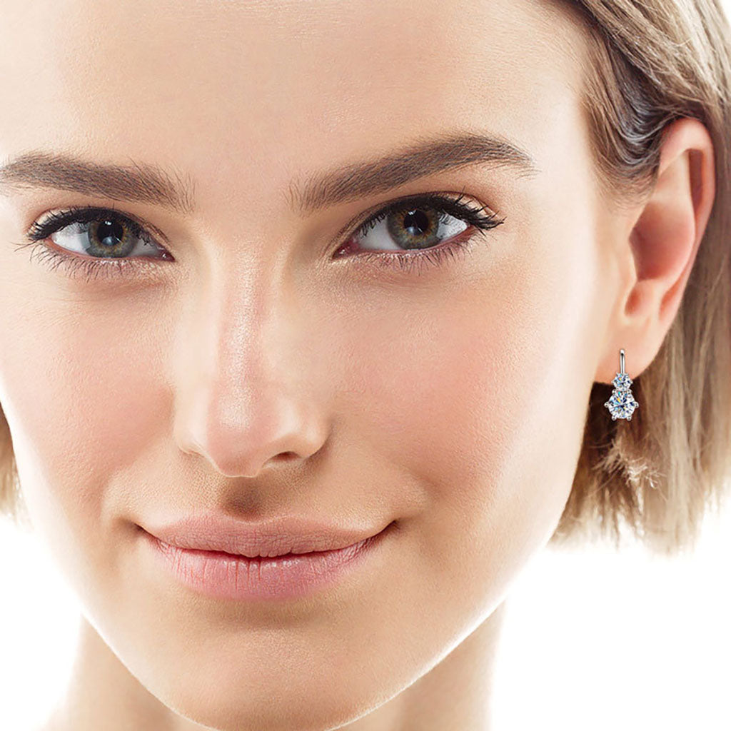 Double Stone Moissanite Hoop Earrings - Silver