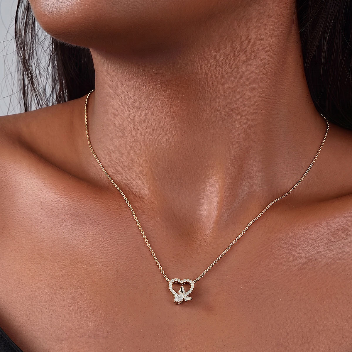 Dragonfly Heart Moissanite Pendant Necklace - Gold