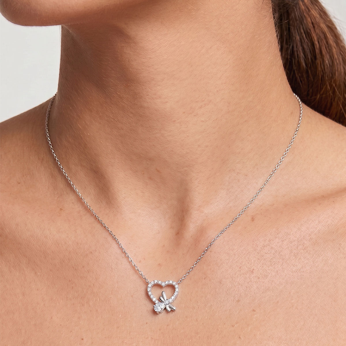 Dragonfly Heart Moissanite Pendant Necklace - Silver