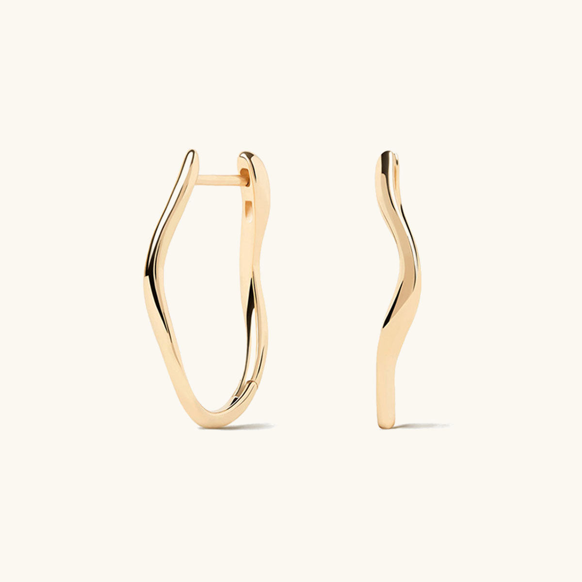 Elongated Slim Wave Hoop Earrings - Gold