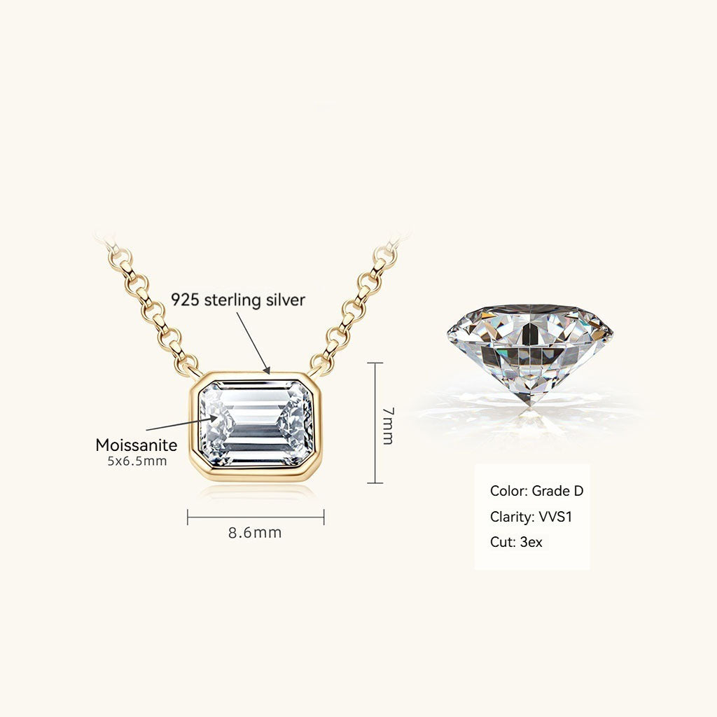 Emerald Cut Moissanite Pendant Necklace - Gold