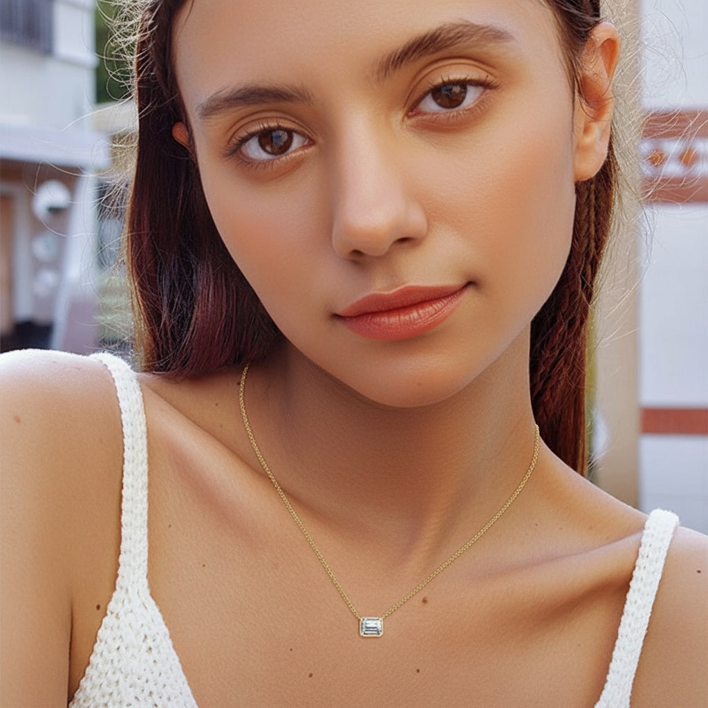 Emerald Cut Moissanite Pendant Necklace - Gold