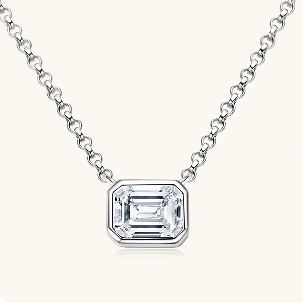 Emerald Cut Moissanite Pendant Necklace - Silver