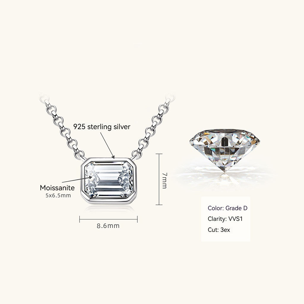Emerald Cut Moissanite Pendant Necklace - Silver