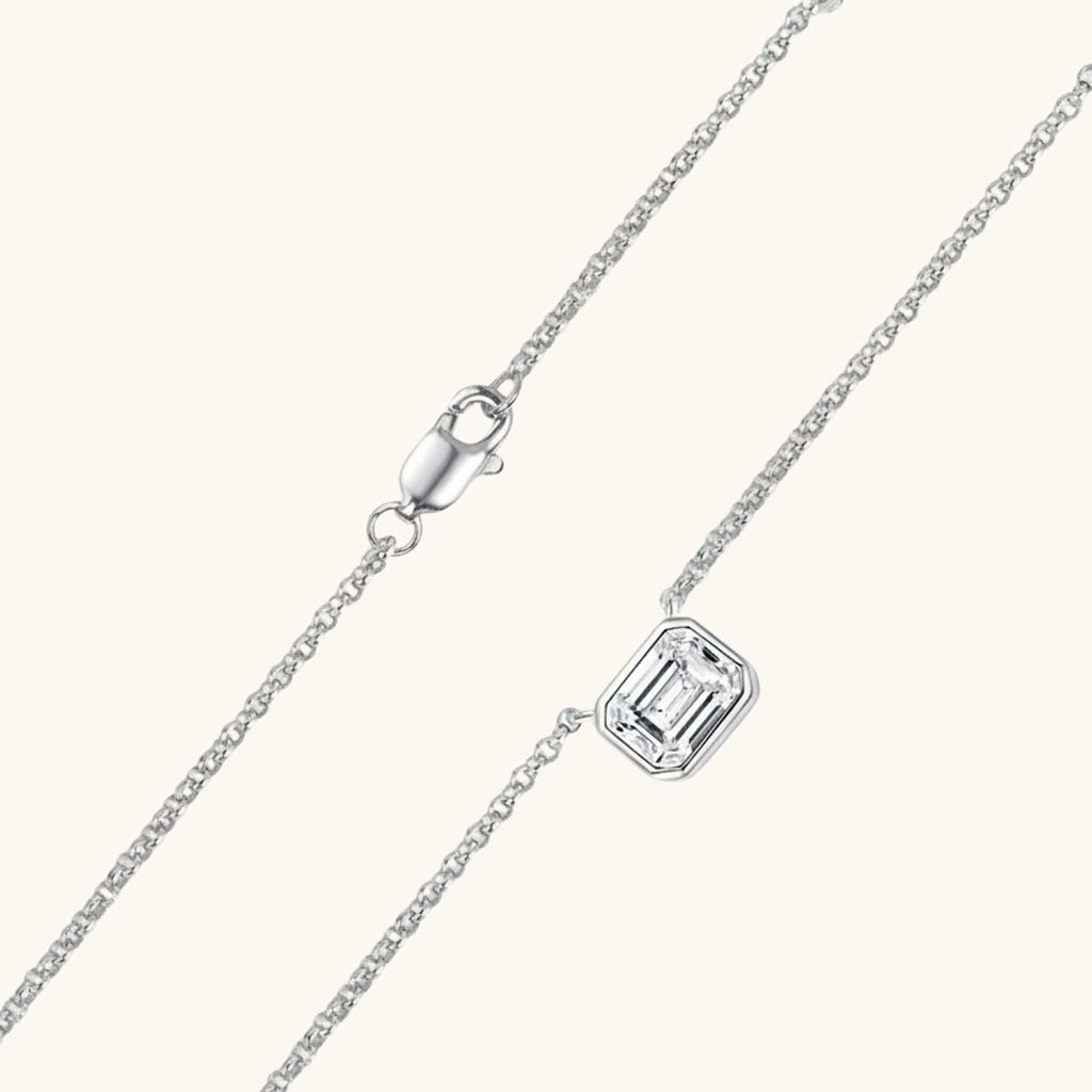 Emerald Cut Moissanite Pendant Necklace - Silver