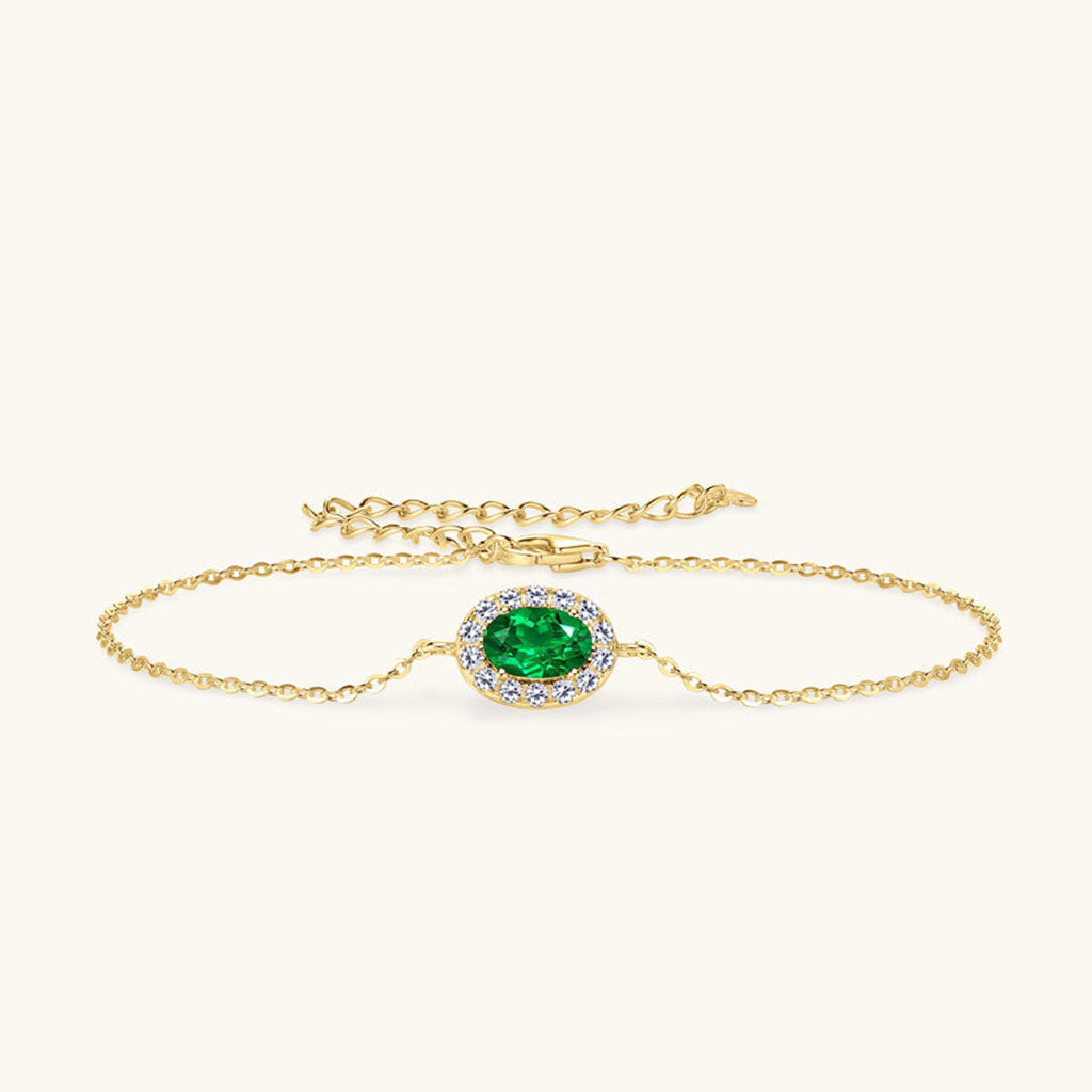 Emerald Diamond Halo Bracelet - Gold