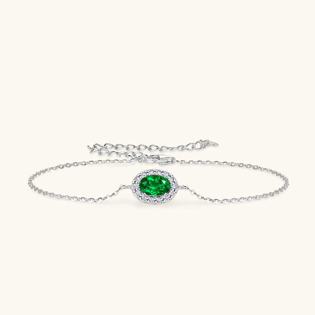 Emerald Diamond Halo Bracelet - Silver