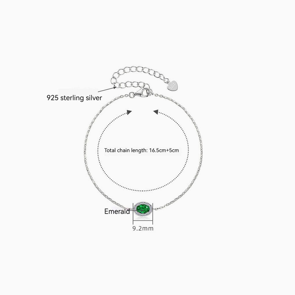 Emerald Diamond Halo Bracelet - Silver