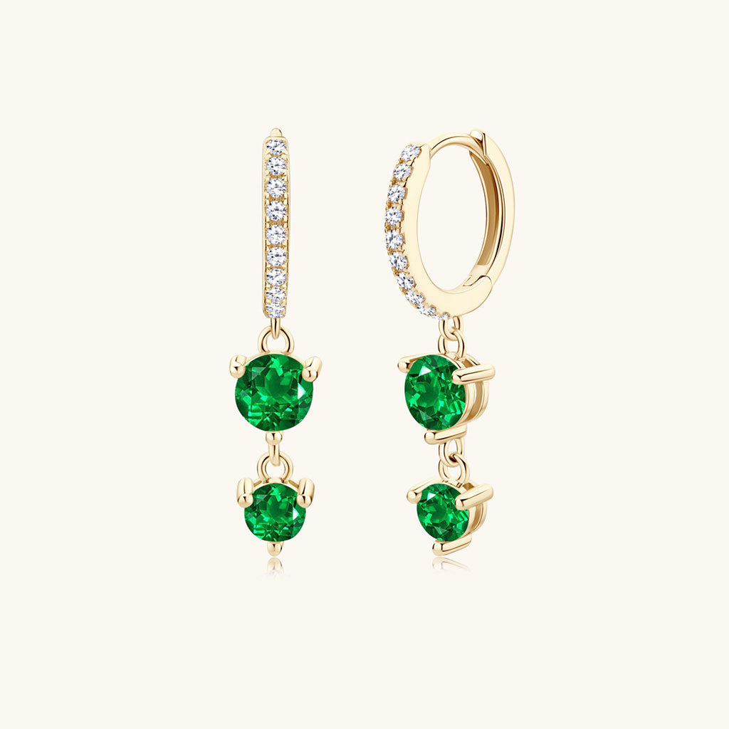 Emerald Drop Pave Huggie Hoop Earrings - Gold