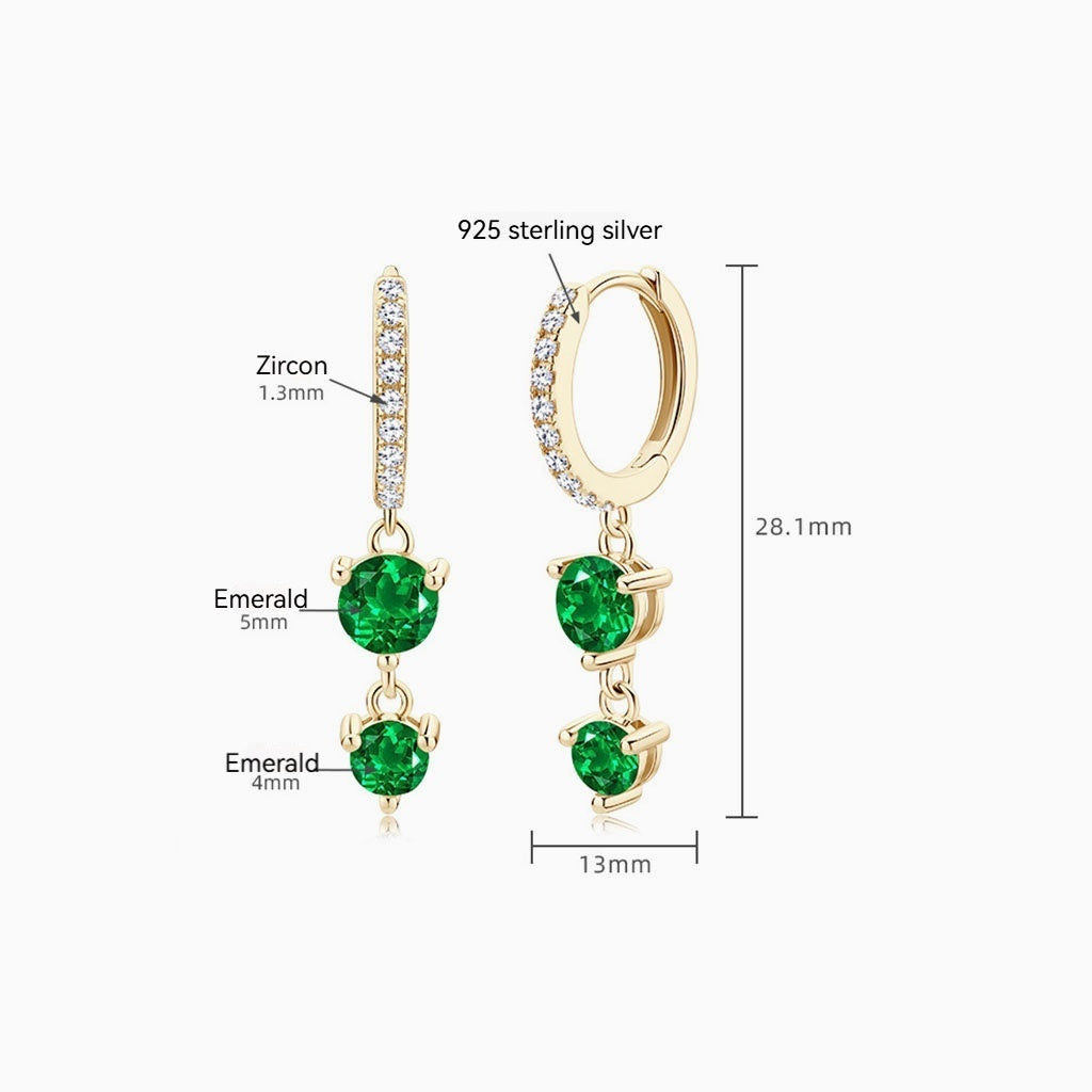 Emerald Drop Pave Huggie Hoop Earrings - Gold