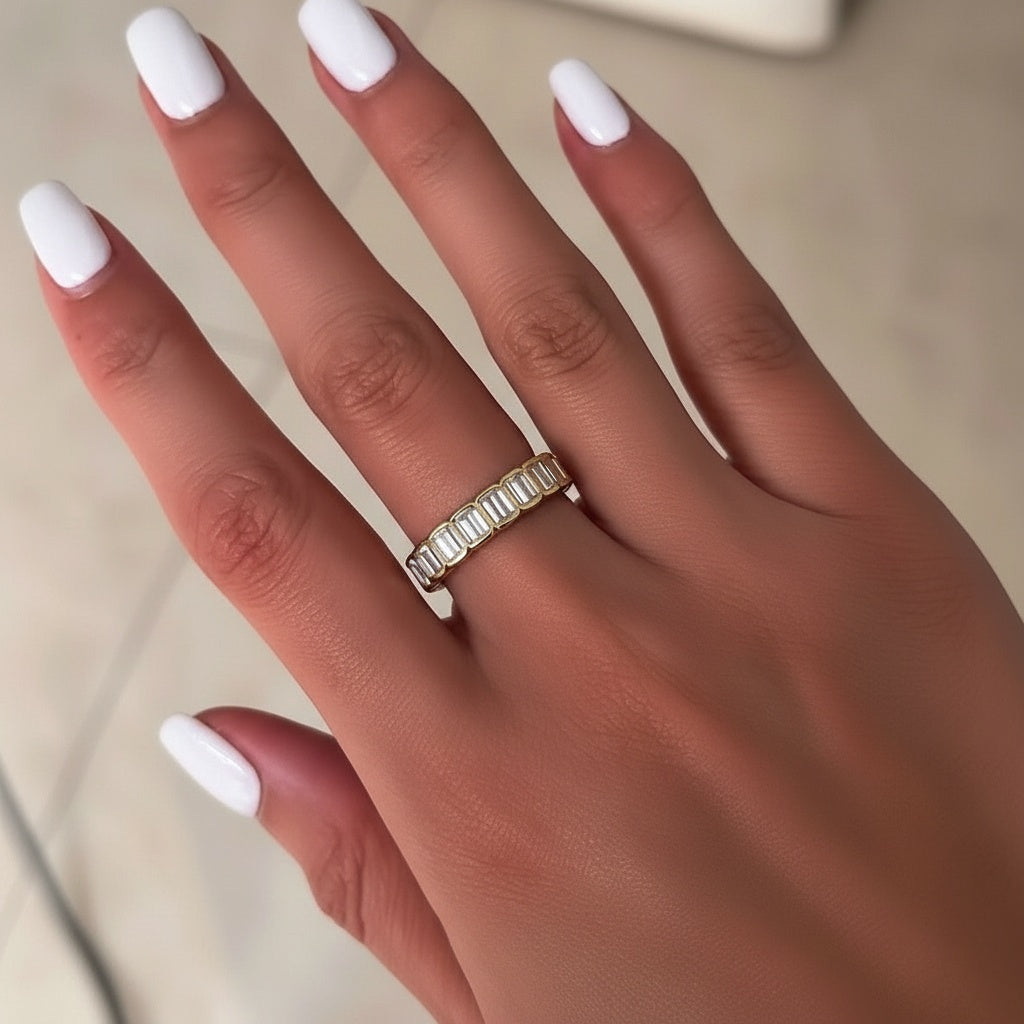 Emerald Moissanite Eternity Ring