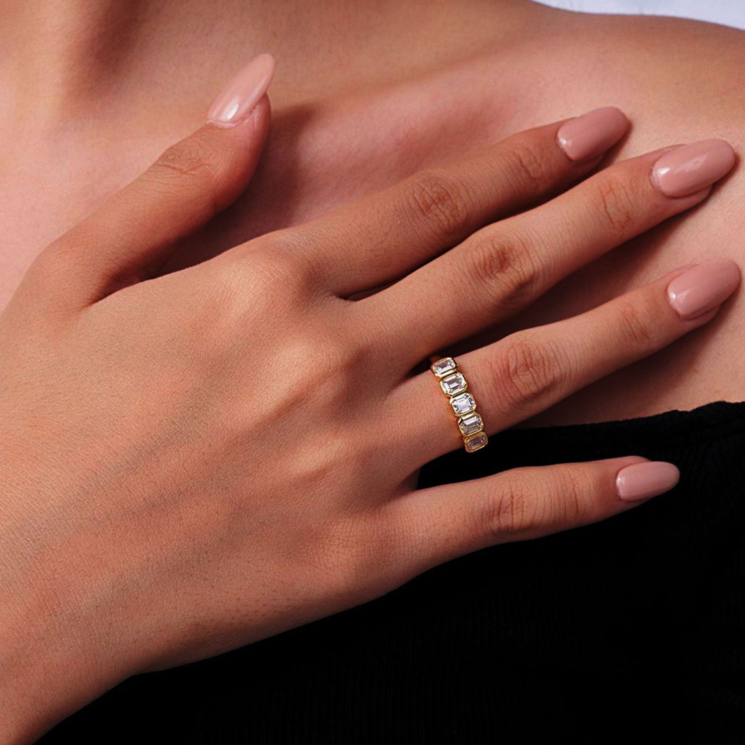 Emerald Moissanite Five Stone Ring