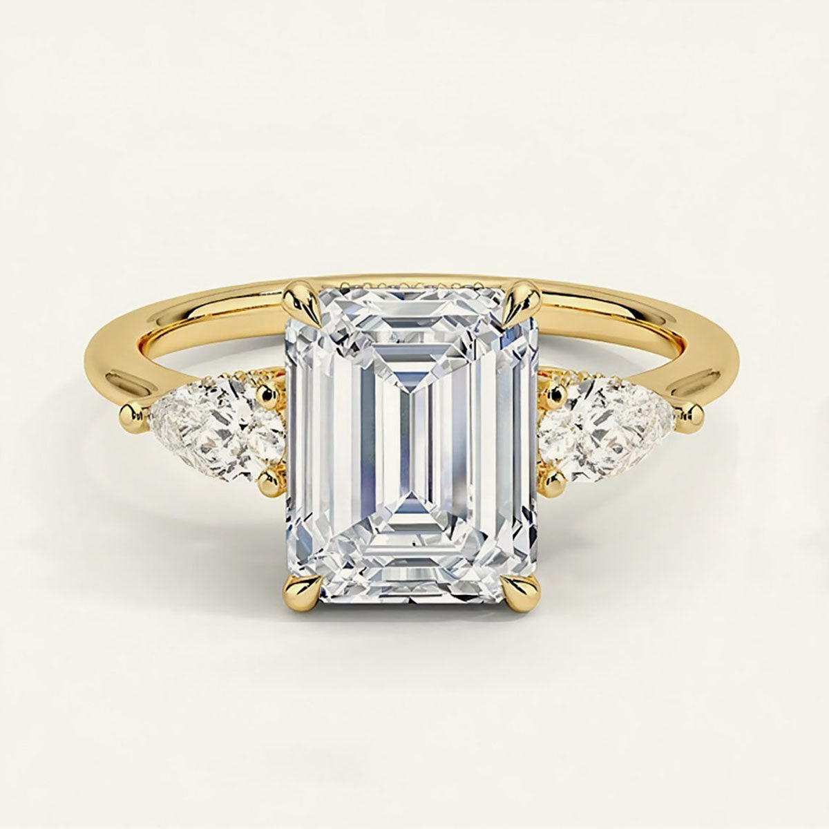 Emerald Three Stone Moissanite Ring - Gold
