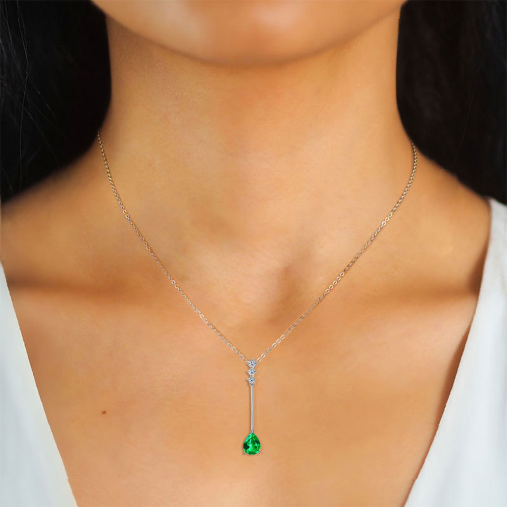 Emerald Violin Four Stone Necklace - Silver