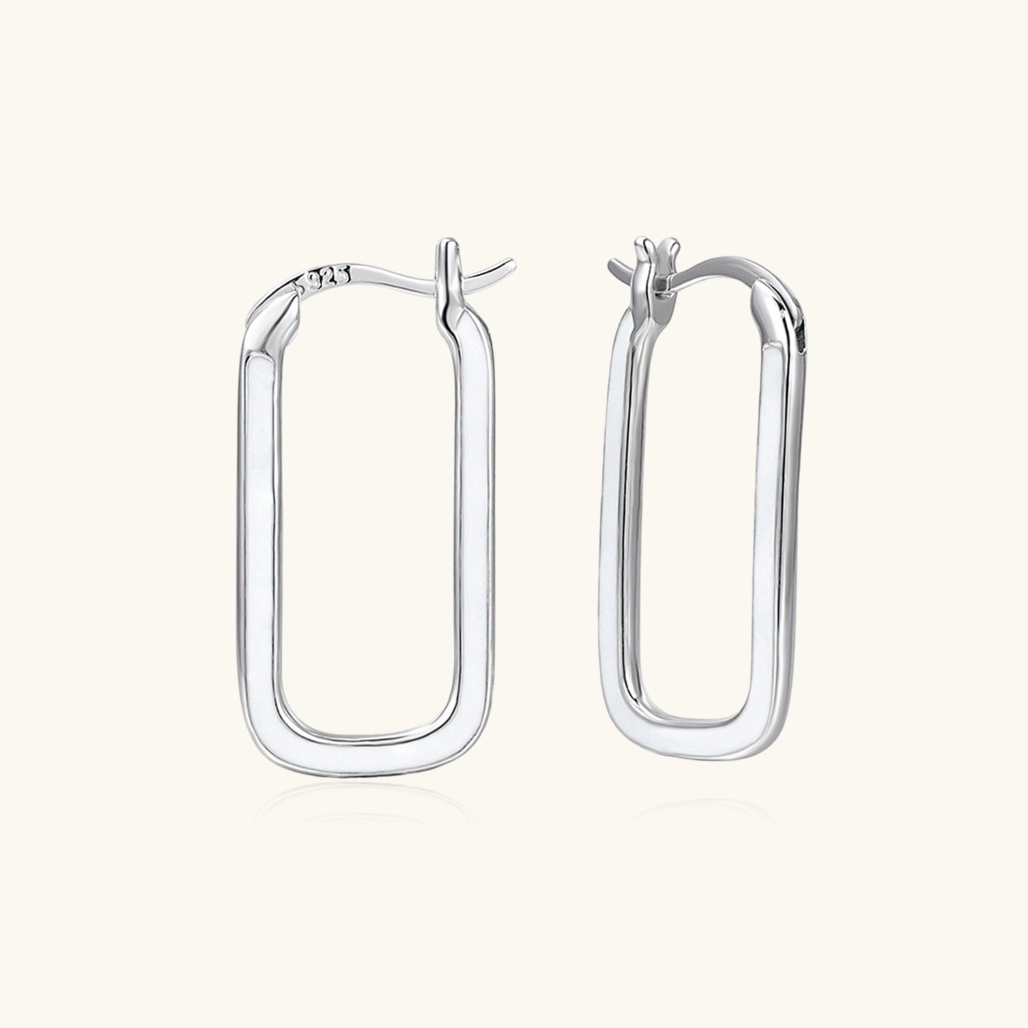 Enamel Rectangle Hoop Earrings - Silver