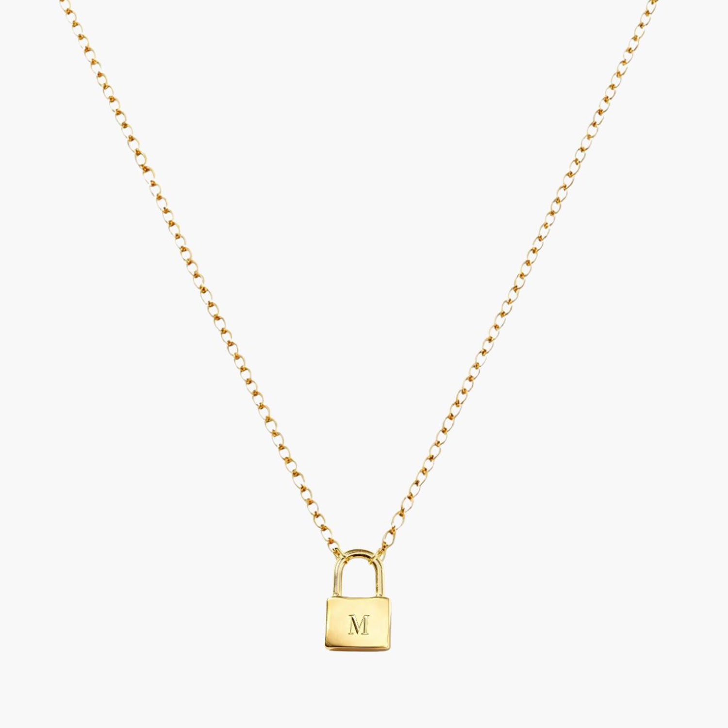 Engraved Initial Padlock Necklace - Gold