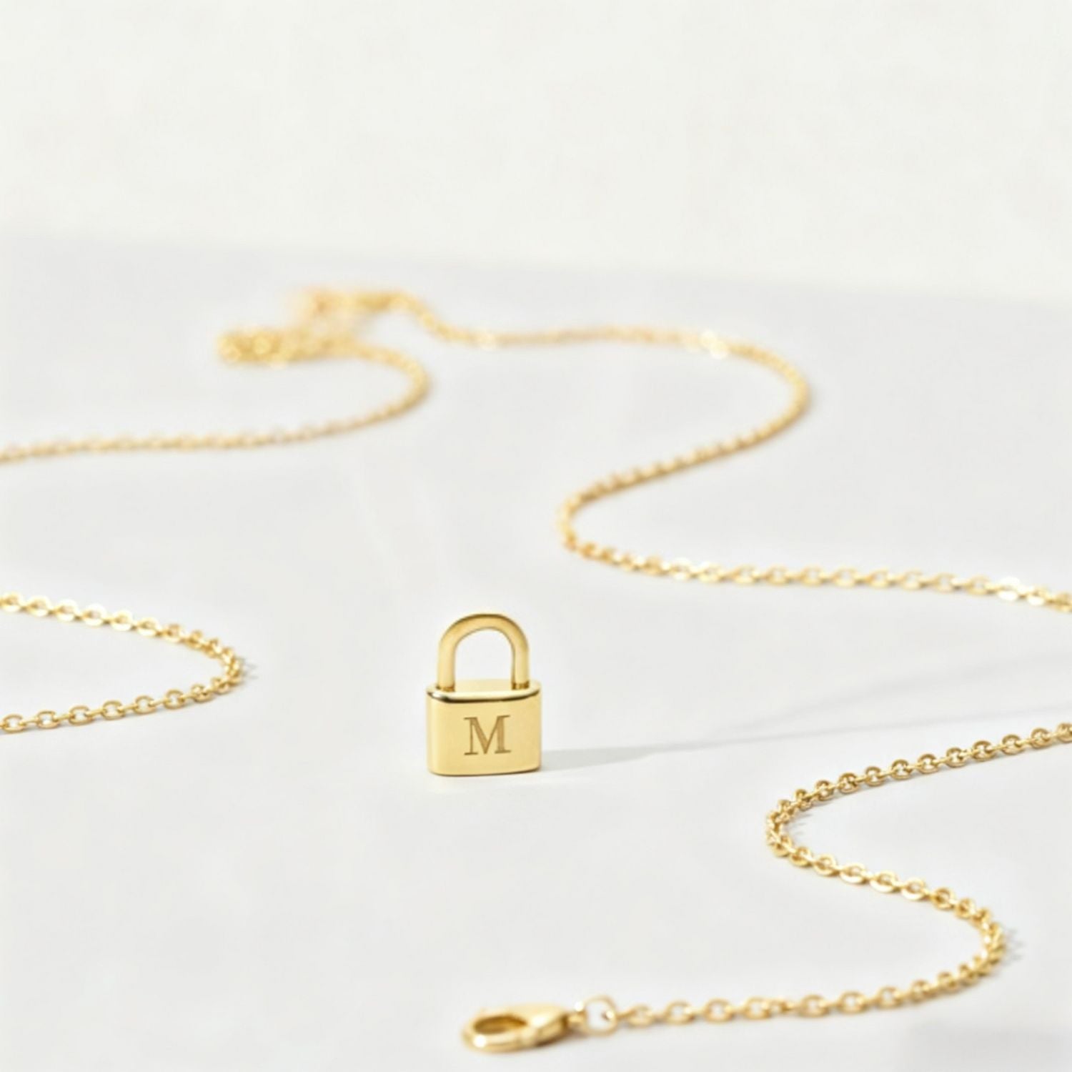 Engraved Initial Padlock Necklace - Gold