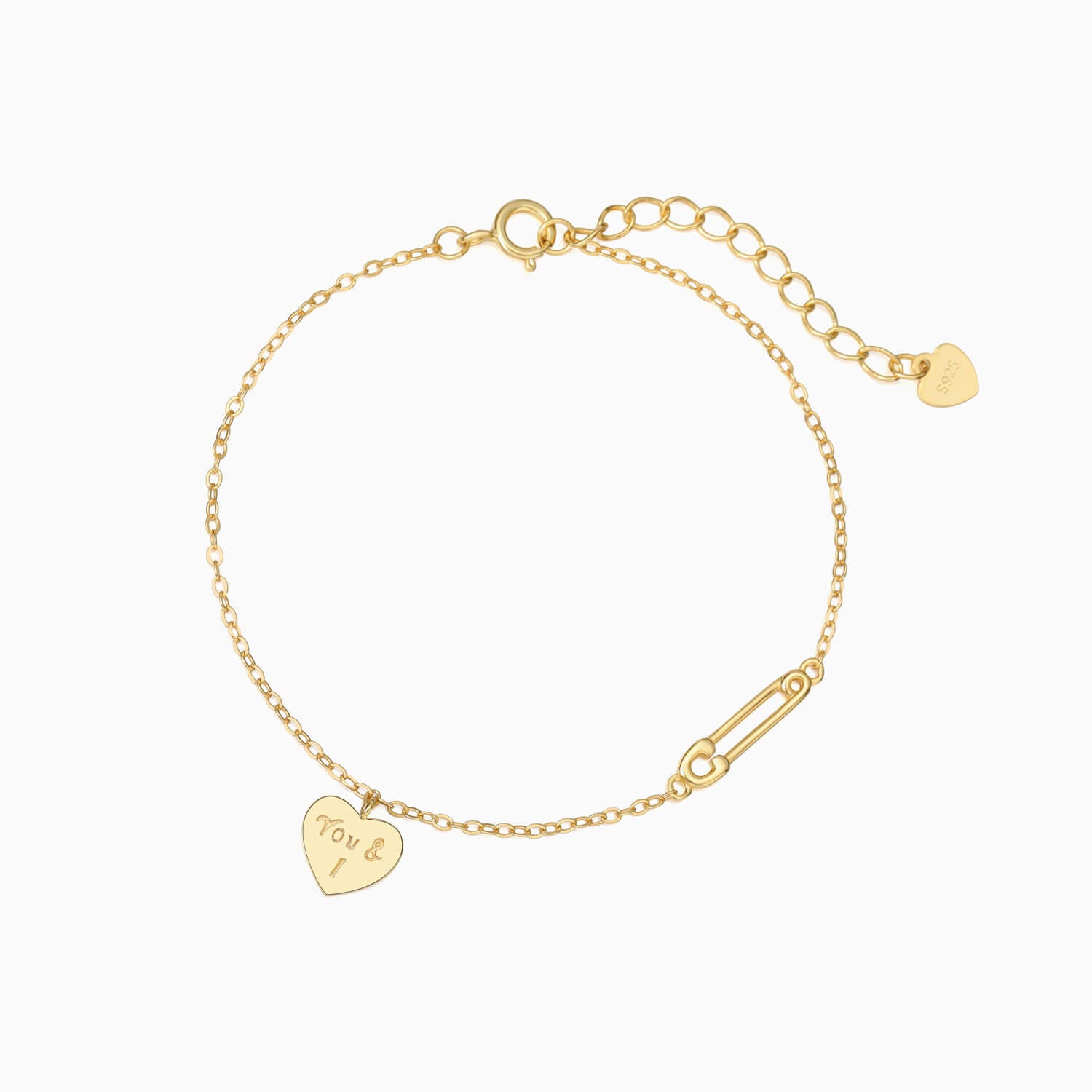 Engraved You and I Heart Bracelet - Gold