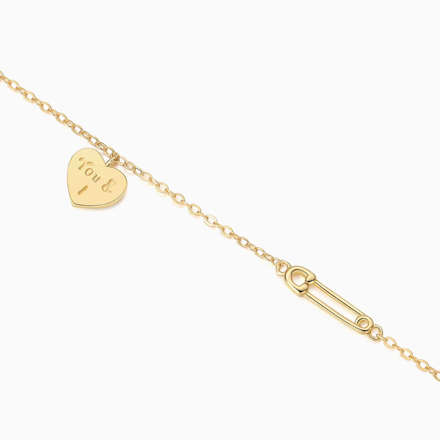 Engraved You and I Heart Bracelet - Gold