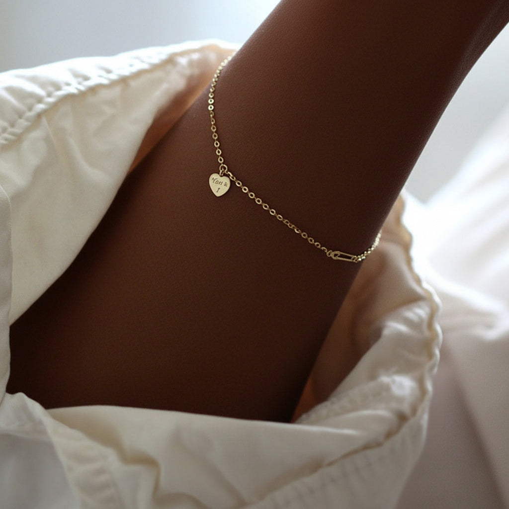Engraved You and I Heart Bracelet - Gold