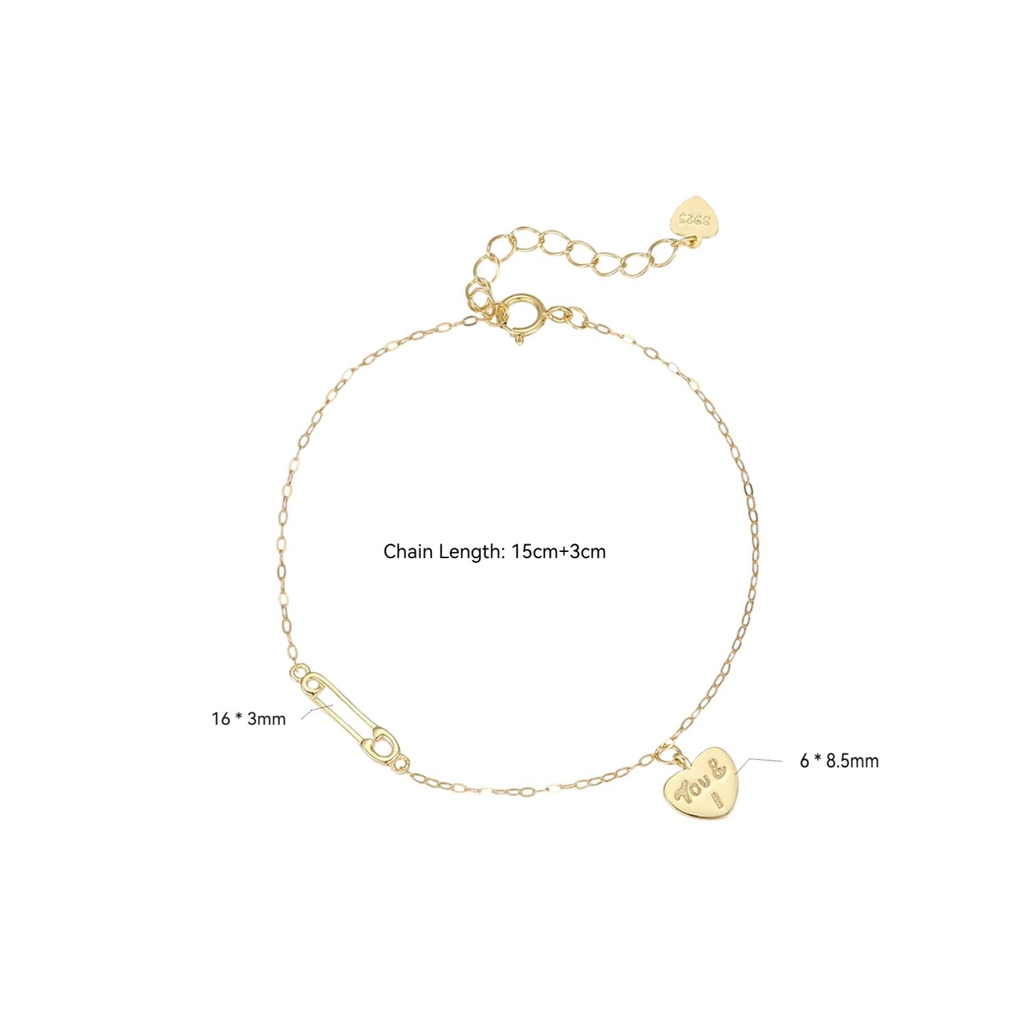 Engraved You and I Heart Bracelet - Gold