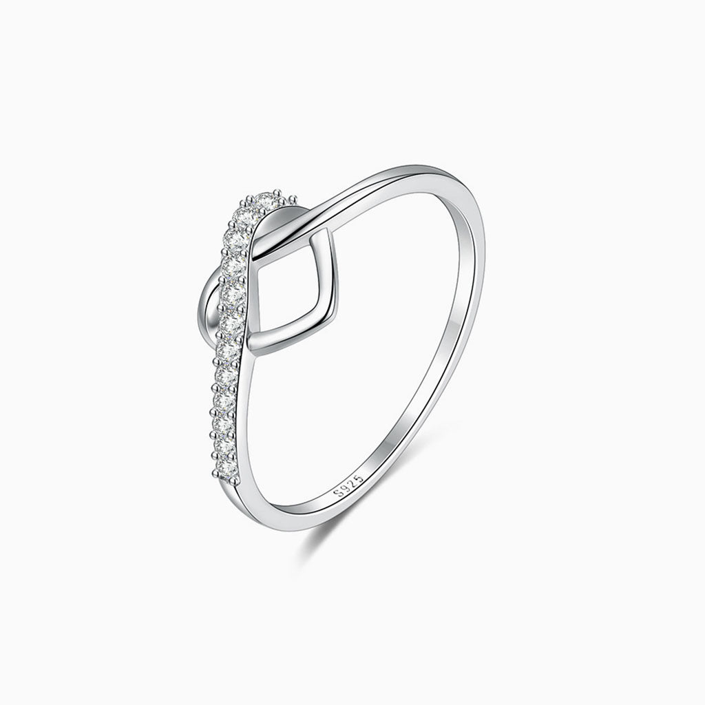 Entwined Diamond Heart Knot Ring - Silver