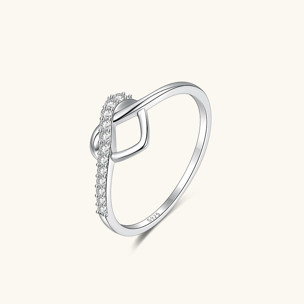 Entwined Diamond Heart Knot Ring - Silver