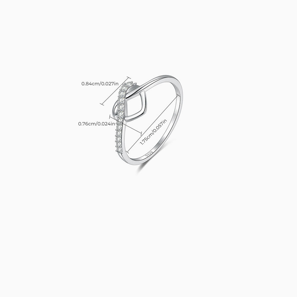 Entwined Diamond Heart Knot Ring - Silver