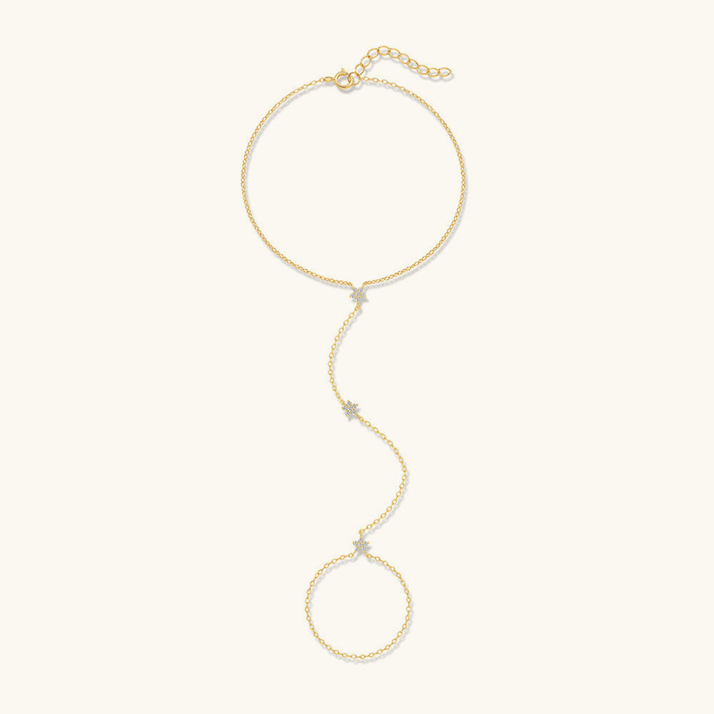 Five Petal Flower Hand Chain Bracelet - Gold