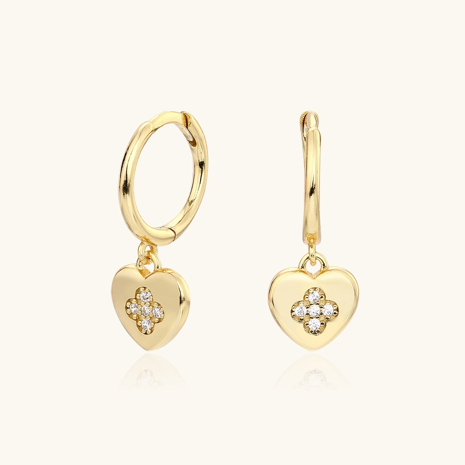 Five Stone Heart Huggie Hoop Earrings - Gold