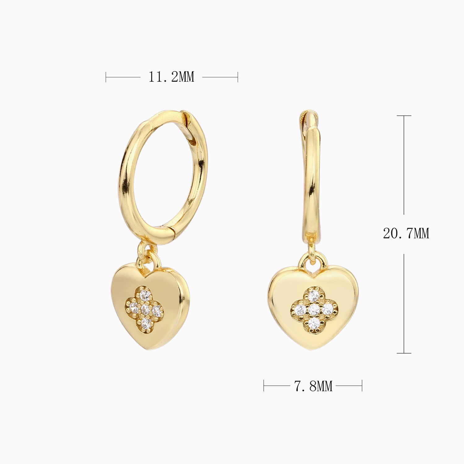 Five Stone Heart Huggie Hoop Earrings - Gold