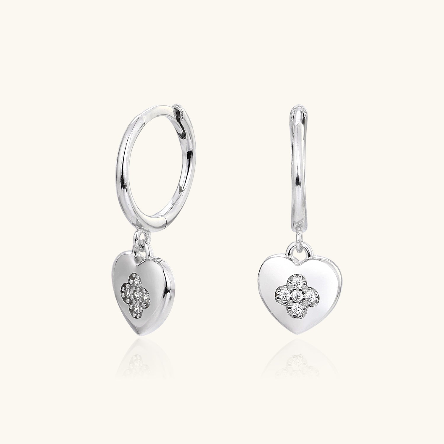 Five Stone Heart Huggie Hoop Earrings - Silver