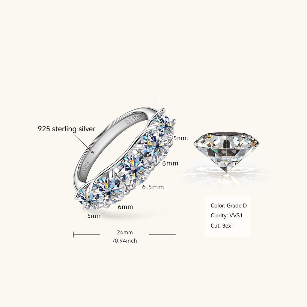 Five Stone Moissanite Ring - Silver