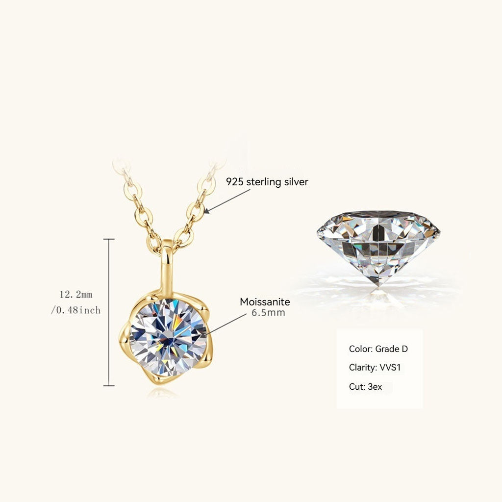 Flower Bud Moissanite Necklace - Gold