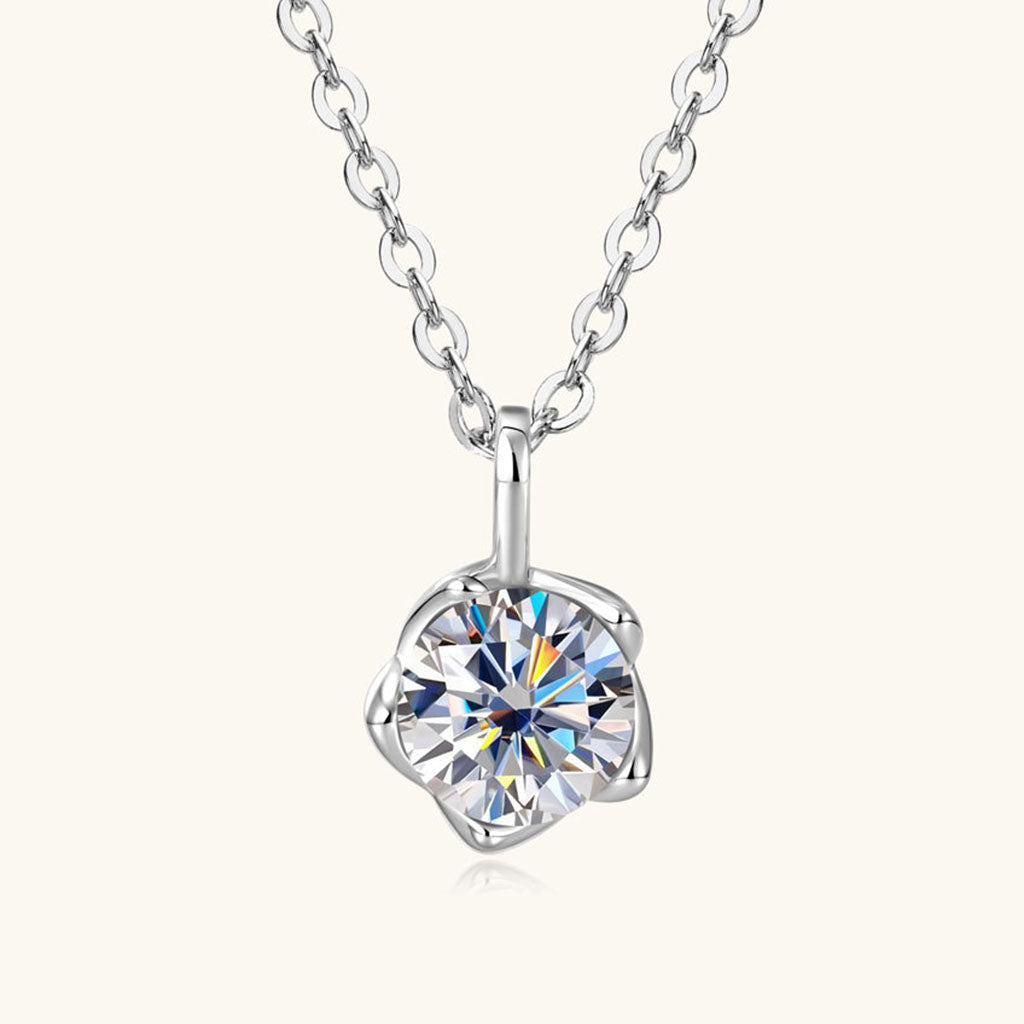Flower Bud Moissanite Necklace - Silver