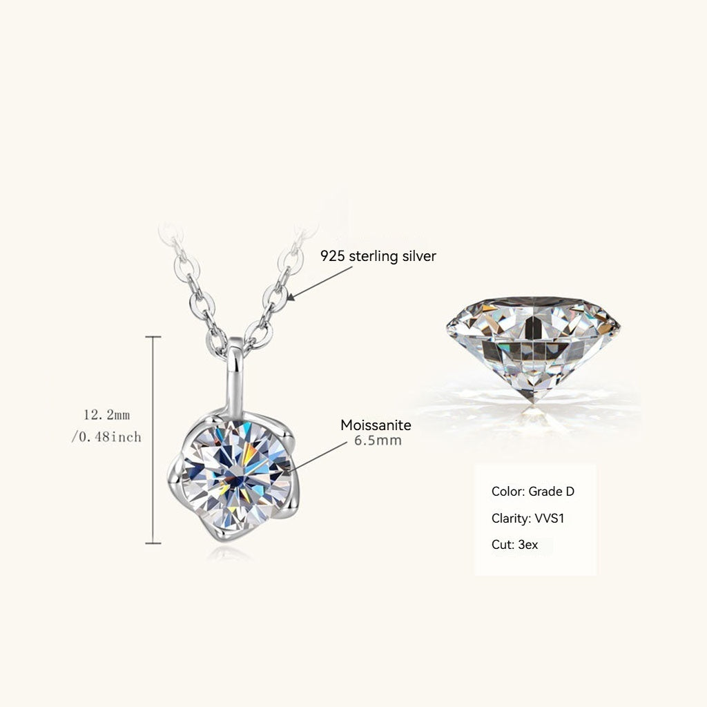 Flower Bud Moissanite Necklace - Silver