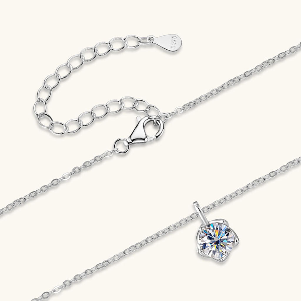 Flower Bud Moissanite Necklace - Silver