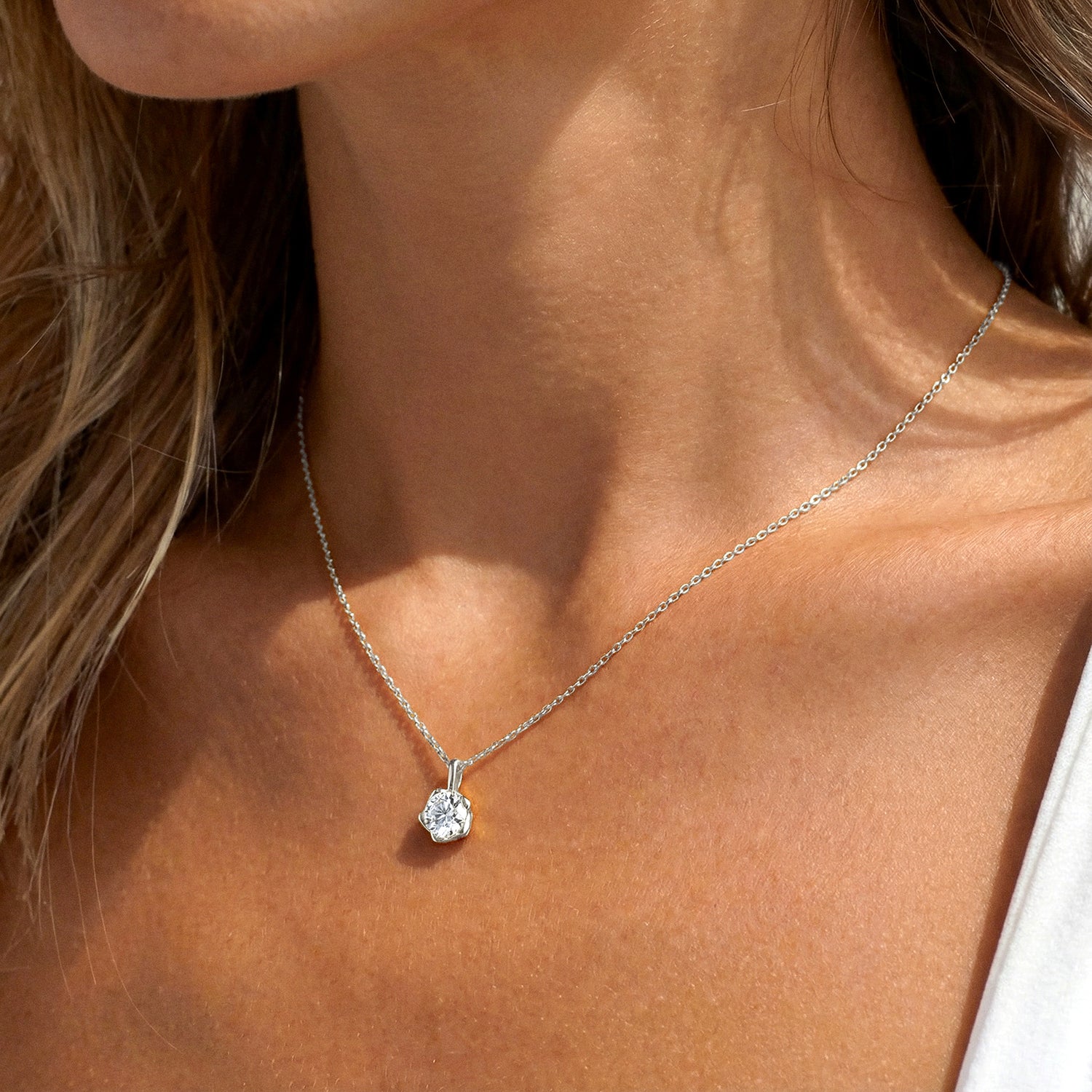 Flower Bud Moissanite Necklace - Silver