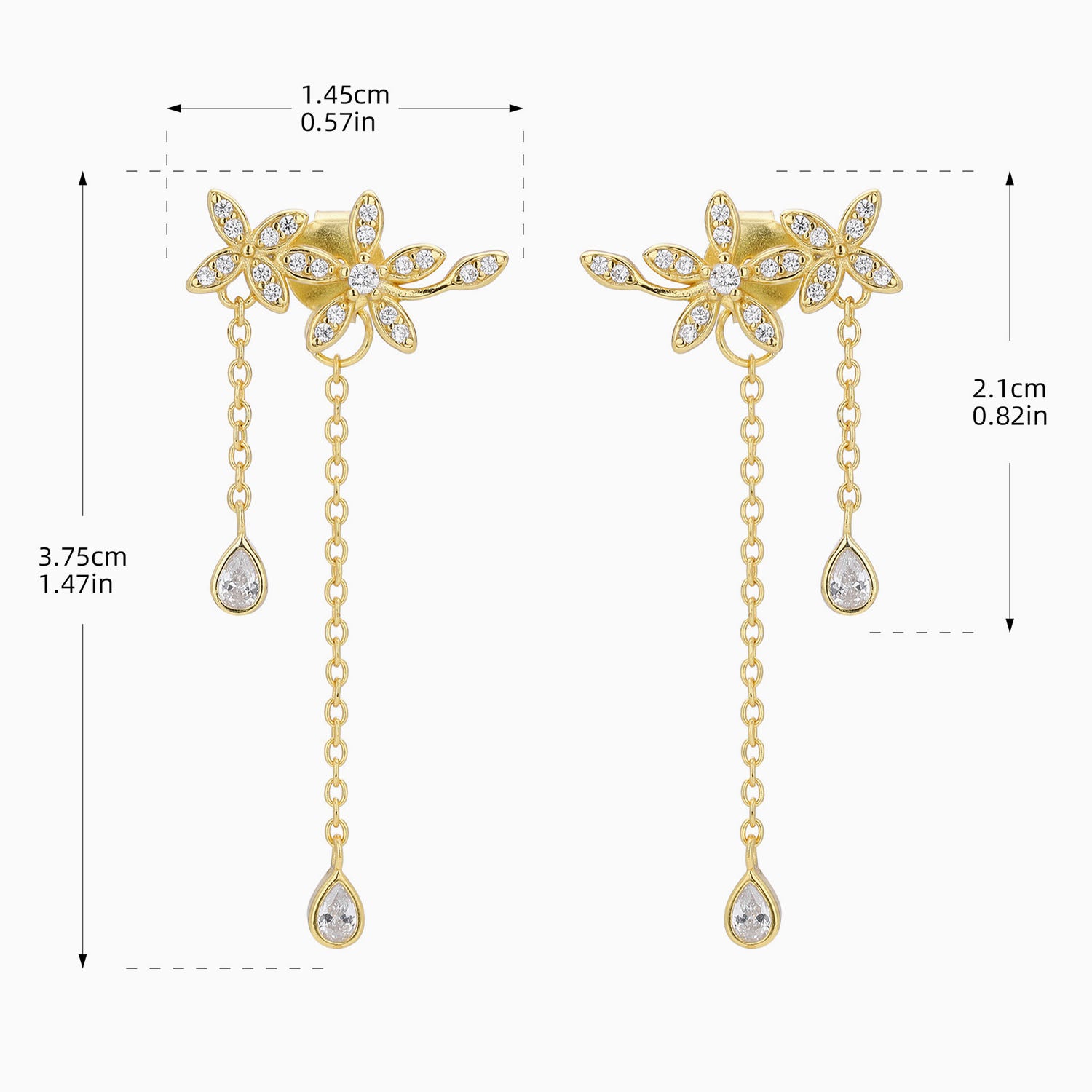 Flower Diamond Chain Drop Earrings - Gold
