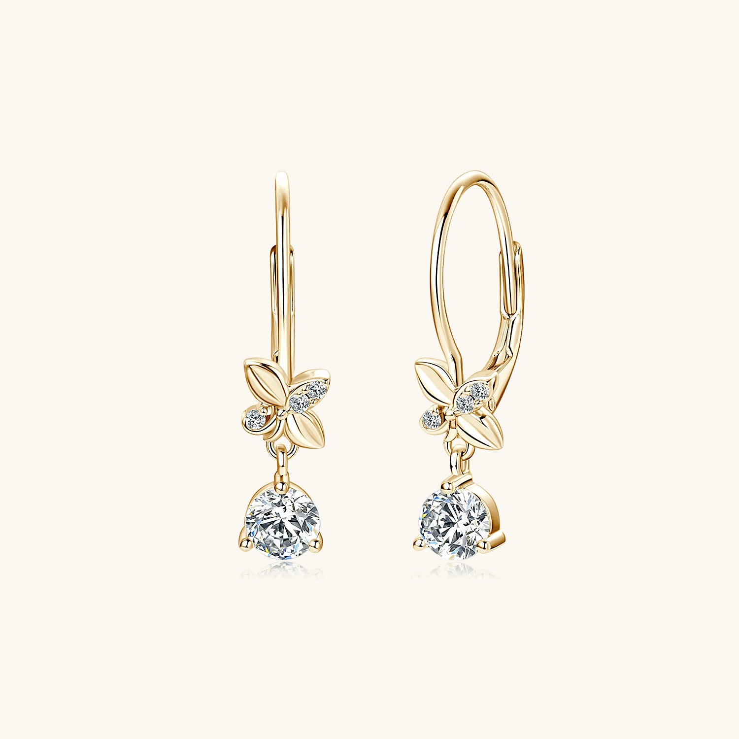 Flower Moissanite Drop Hoop Earrings - Gold