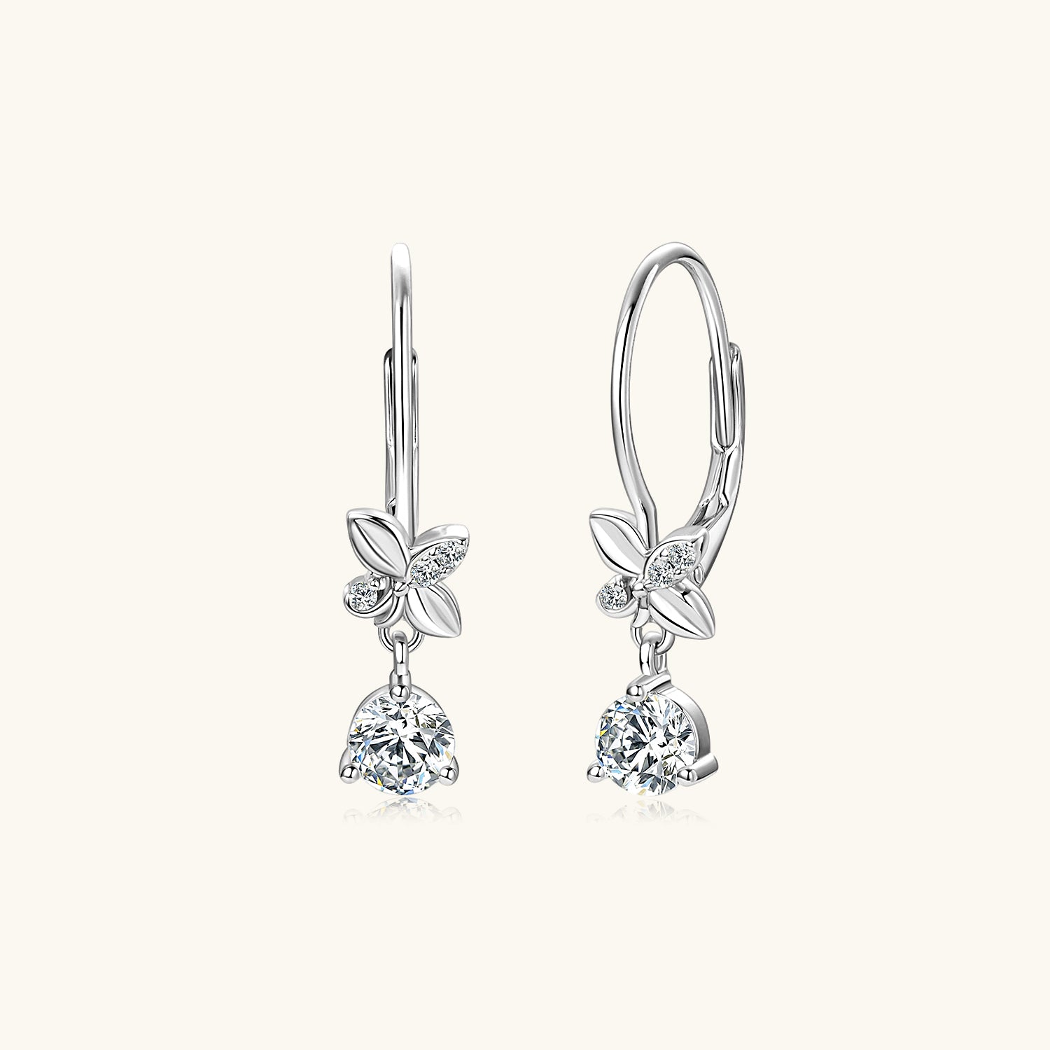Flower Moissanite Drop Hoop Earrings - Silver