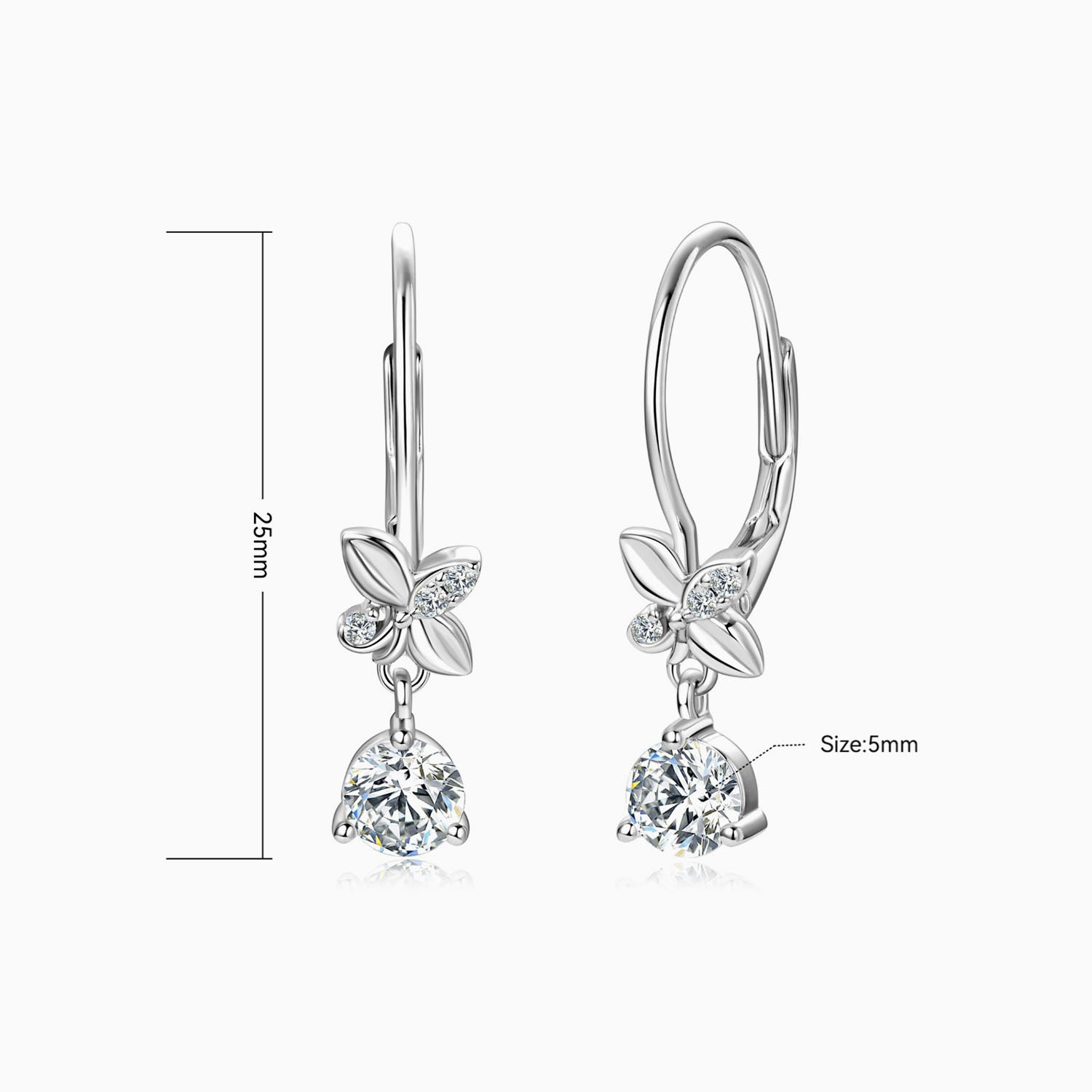 Flower Moissanite Drop Hoop Earrings - Silver