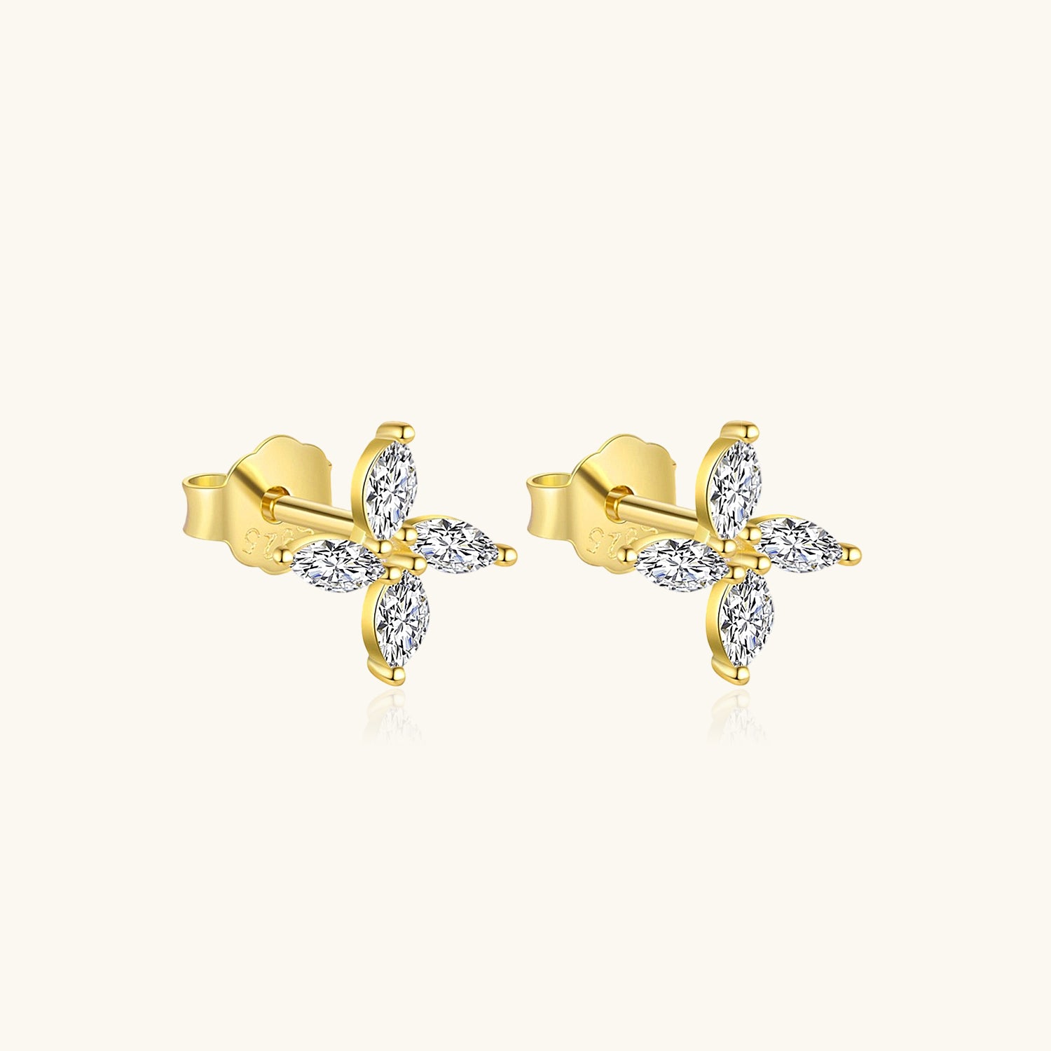 Four Stone Flower Stud Earrings - Gold